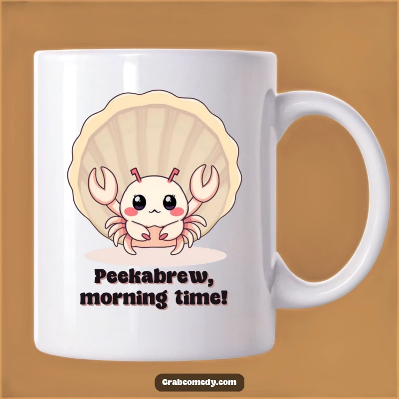 Funny Baby Crab Seashell Mug: Surprised Crustacean Peek, Perfect Humorous Gift!