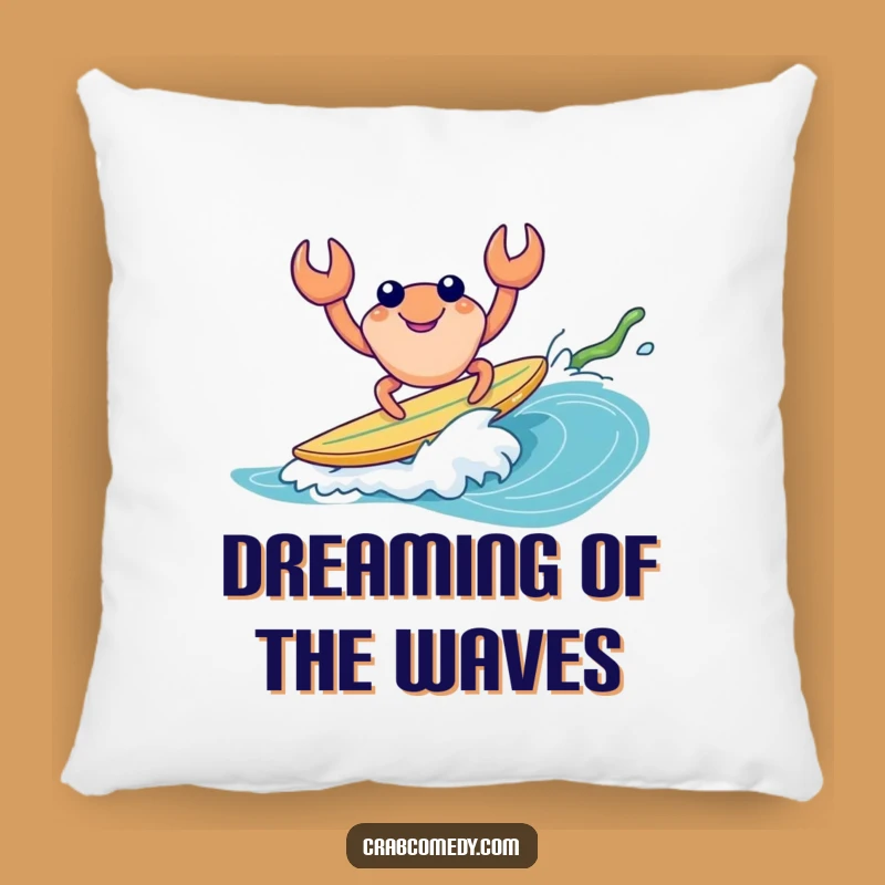 Funny Crab Surfing Kelp Pillow - Cozy Beach Decor, Hilarious Gift