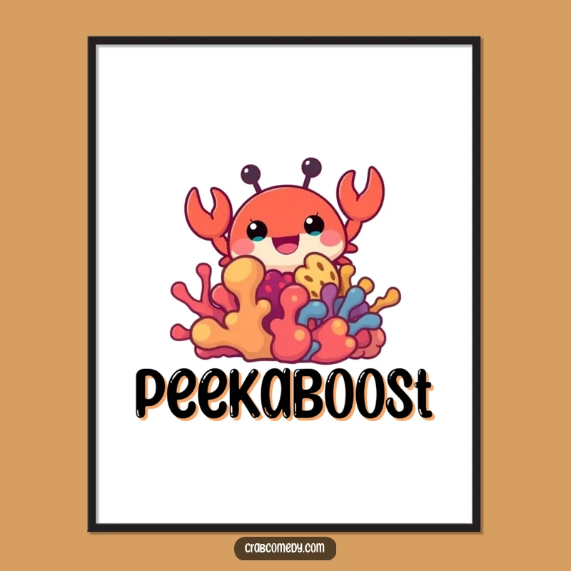 Funny Crab Peeking Coral Digital Art - Instant Charm & Hilarious Gift