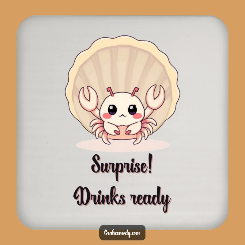 Funny Baby Crab Seashell Coaster: Cute Surprised Crustacean, Perfect Humorous Gift!