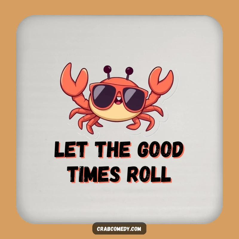 Funny Crab Sunglasses Coaster: Chic Waving Crustacean Protection, Perfect Humorous Gift!