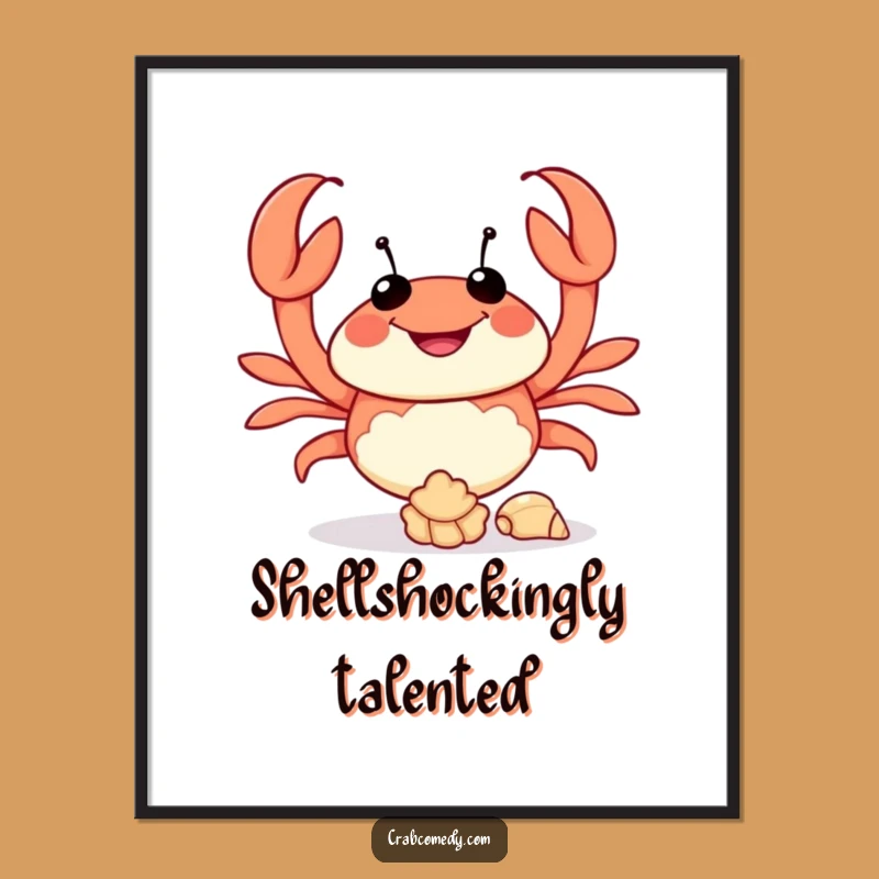 Funny Crab Juggling Seashells Poster - Whimsical Wall Art, Hilarious Gift