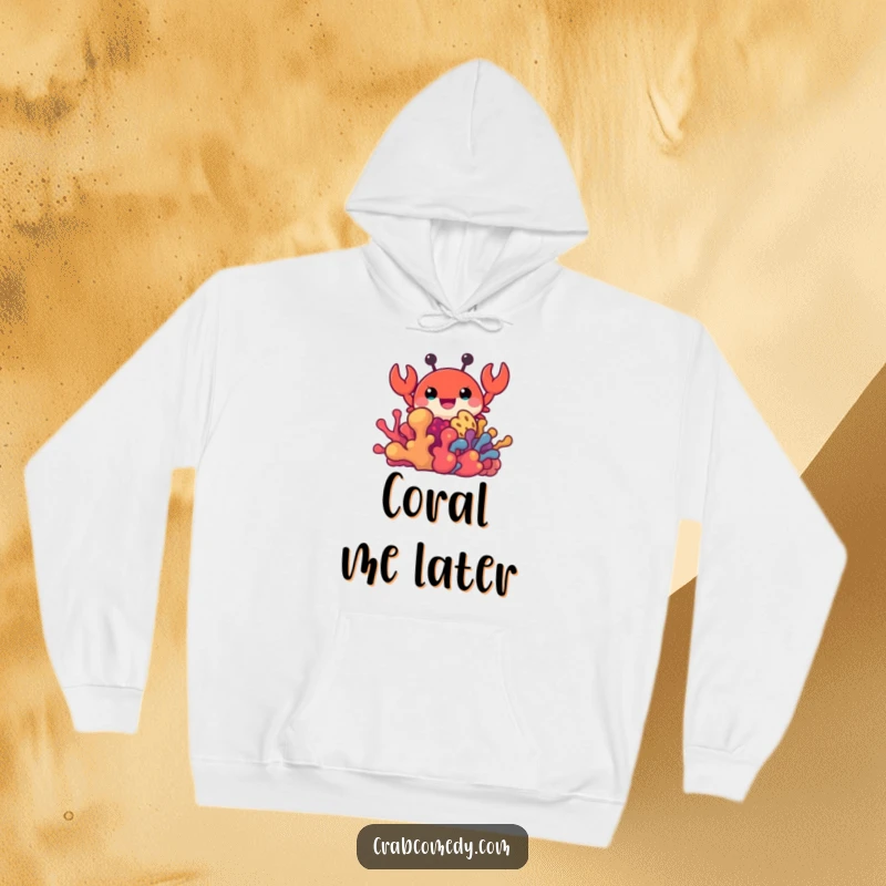 Funny hooded sweatshirt featuring a crab peeking from colorful coral, perfect cozy gift.