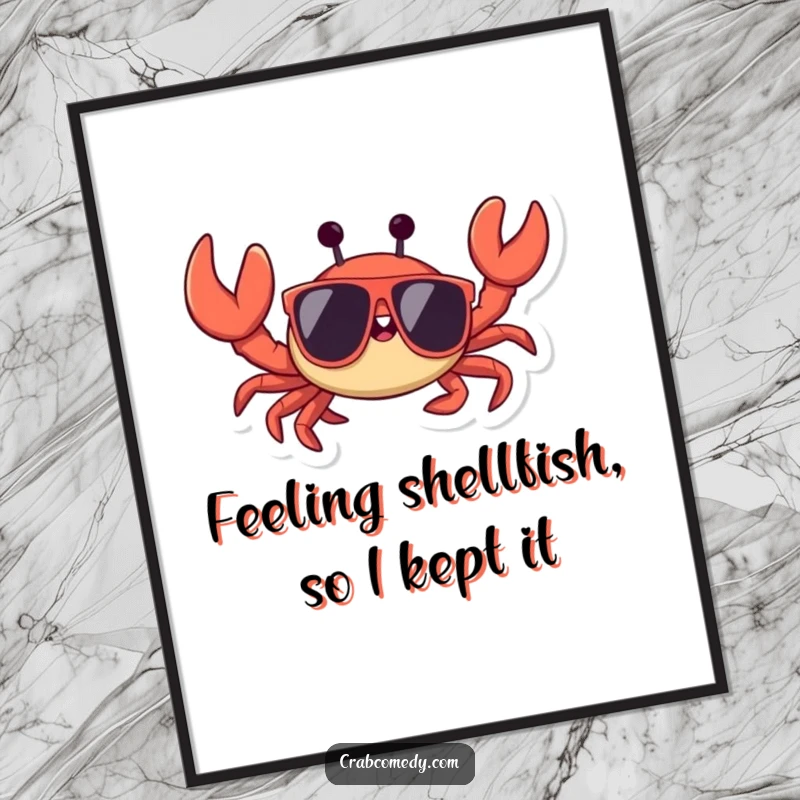 Funny Free Printable Wall Art: A scuttling crab in oversized sunglasses waves a claw. Trendy downloadable art.