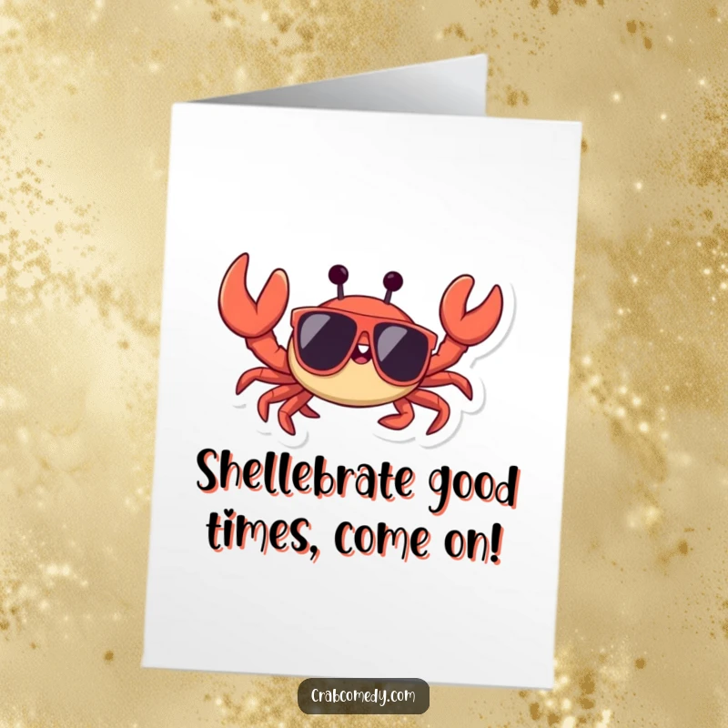 Funny Free Printable Birthday Card: A cool crab in sunglasses waves hello. Perfect for a fun, downloadable gift.
