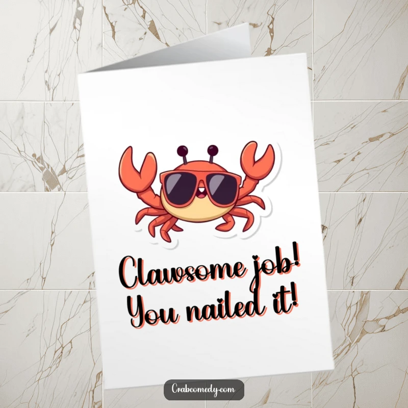 Funny Free Printable Congratulations Card: A cool crab in sunglasses gives a thumbs up. Great downloadable present.