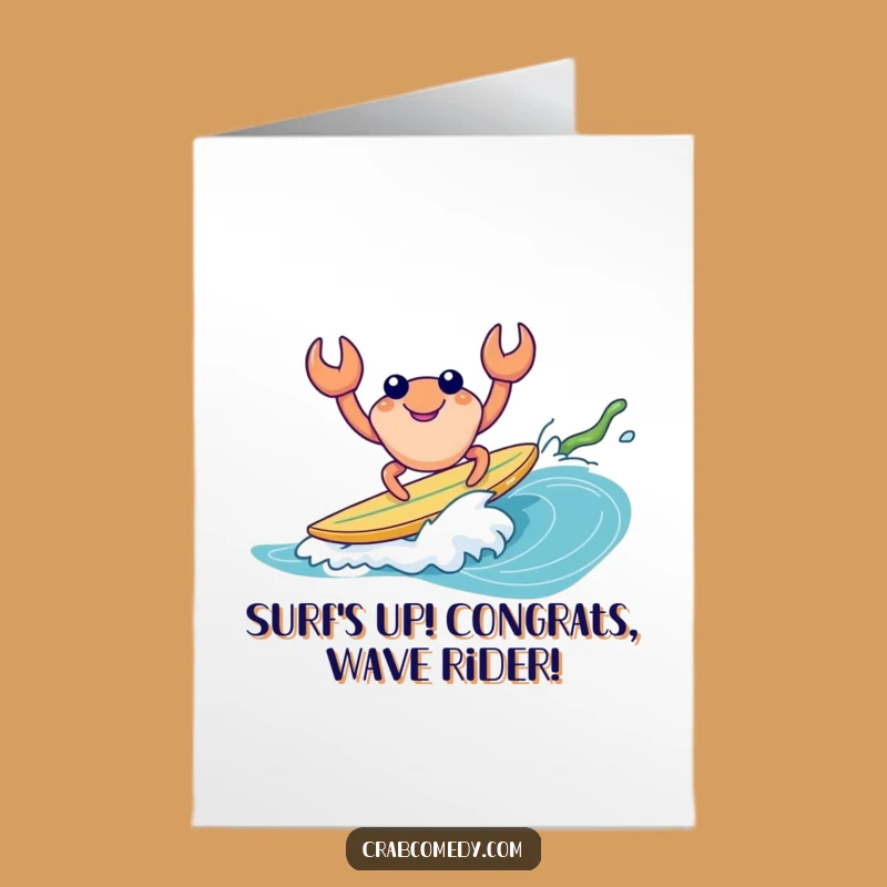 Free Printable Congrats Card: Surfing Crab Rides Success with a Funny Downloadable Gift