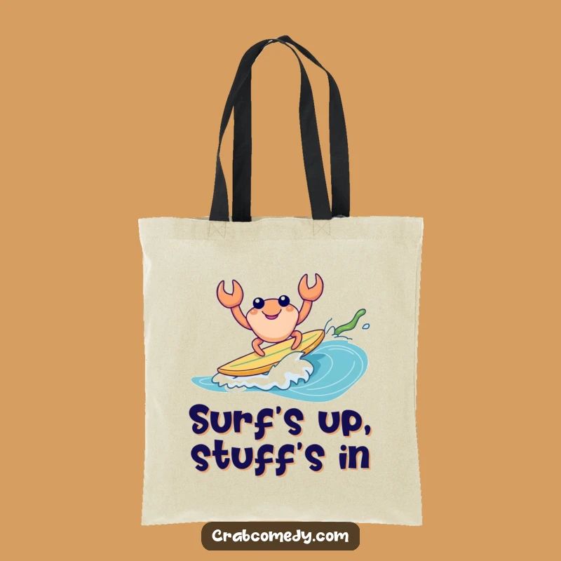 Funny Crab Surfing Kelp Tote Bag - Beach Ready & Hilarious Gift